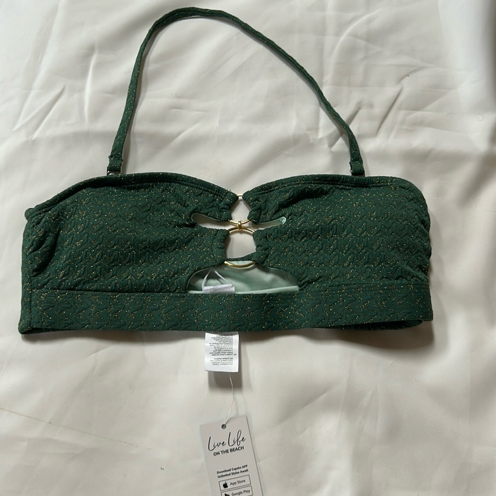 Cupshe Emerald/Gold Halter or Tube Top Bikini TopSize Sm-NWTS